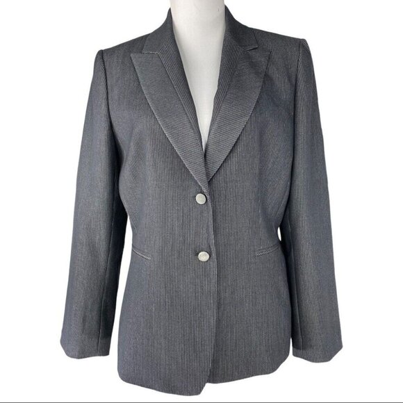 Tahari ASL Women's Gray Pinstripe Two‎ Button Luxury Career Blazer 12/C41 - Picture 1 of 9